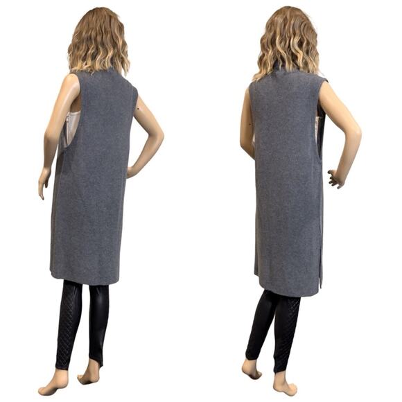 Halogen Gray Long Sweater Cardigan Vest with Open Front and Shawl Collar - Picture 6 of 8